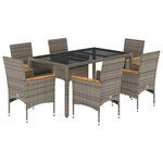 vidaXL Ensemble à manger de jardin et coussins 7 Pièces gris rotin verre