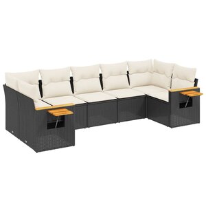 vidaXL Salon de jardin 7 Pièces avec coussins noir résine tressée