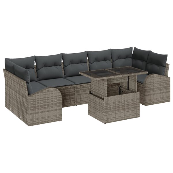 vidaXL Ensemble de canapé de jardin de 8 pièces avec coussins gris en poly rotin