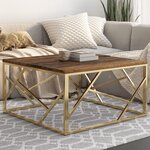vidaXL Table basse doré acier inoxydable et bois de mélèze massif