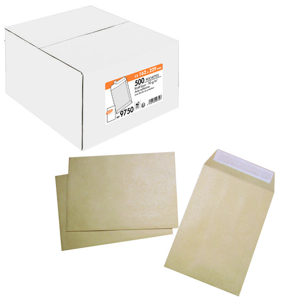 Lot de 500 pochettes kraft 162x229 90g