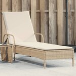 vidaXL Chaise longue avec roues et coussin beige résine tressée