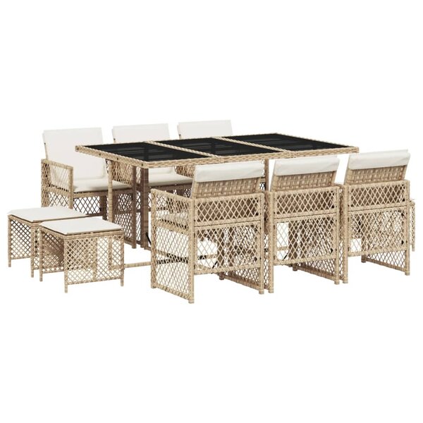 vidaXL Ensemble à manger de jardin et coussins 11 Pièces beige poly rotin