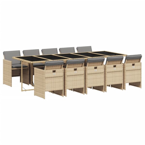 vidaXL Ensemble à manger de jardin et coussins 11 Pièces mélange beige