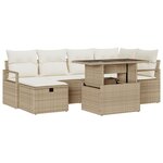 Ensemble de canapé de jardin 7 pièces vidaXL avec coussins beige poly rattan