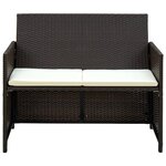 vidaXL Canapé de jardin à 2 places avec coussins Marron Résine tressée