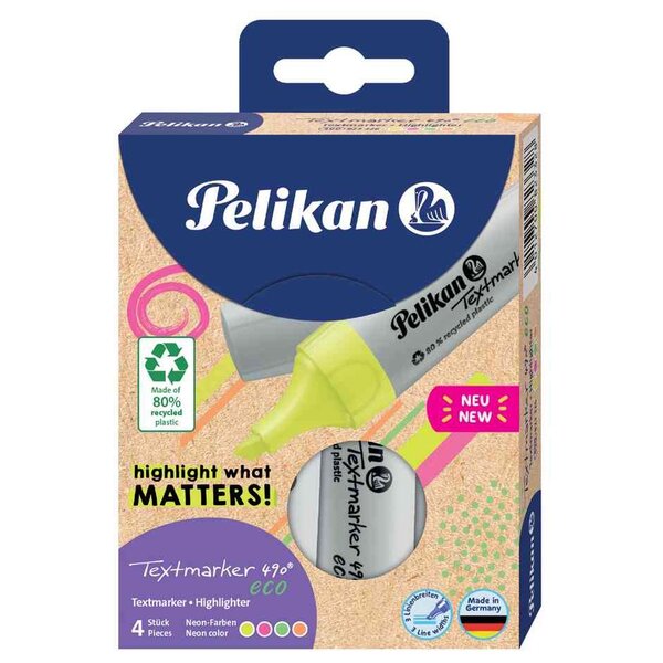 Surligneur 490 eco  étui de 4  couleurs fluo PELIKAN