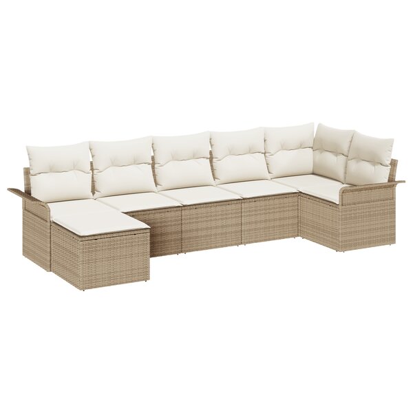 vidaXL Ensemble de Canapés de Jardin 7 pièces avec Coussins Beige Poly Rattan