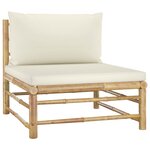 Salon de jardin meuble d'extérieur ensemble de mobilier 8 pièces avec coussins blanc crème bambou 02_0017482