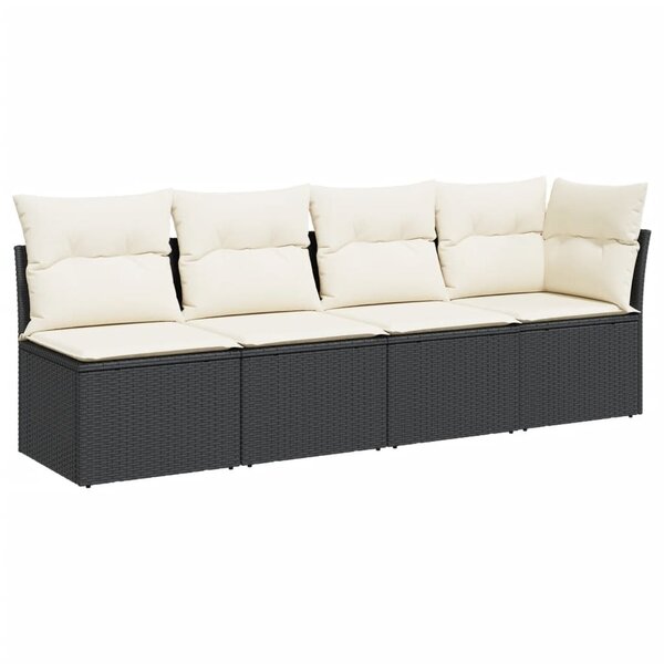 vidaXL Canapé de jardin avec coussins 4 places noir résine tressée