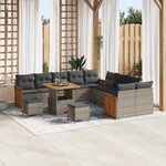 Ensemble de Canapé de Jardin 13 pièces avec Coussins Gris Rattan Acacia
