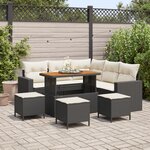 vidaXL Ensemble de Canapés de Jardin de 9 Pièces avec Coussins Noir Poly Rattan Acacia
