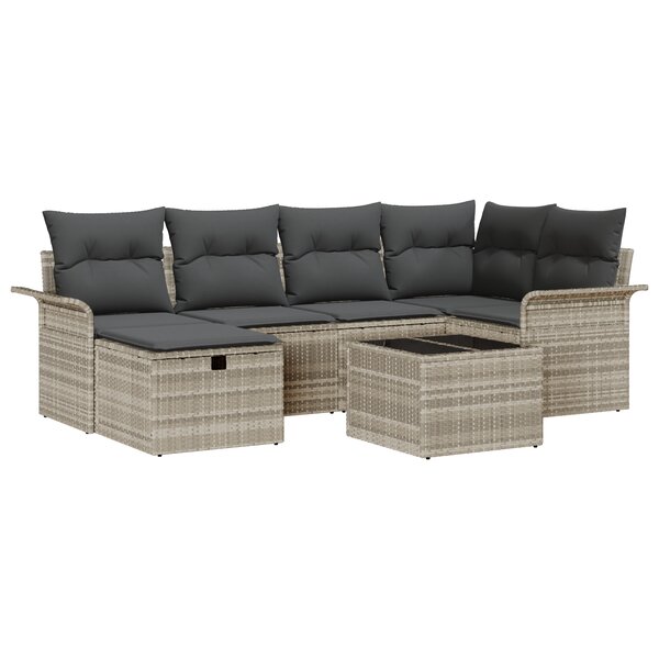 vidaXL Set de canapé de jardin 7 pièces avec coussins en rotin synthétique gris clair
