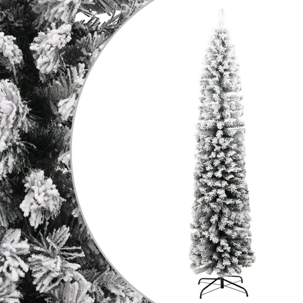 vidaXL Sapin de Noël artificiel mince flocon de neige vert 240 cm PVC
