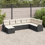 Ensemble de Canapé de Jardin vidaXL 8 Pièces avec Coussins en Rattan Poly Noir