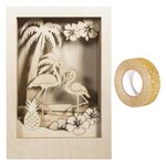 Cadre bois à motif 3D Flamant 20 x 30 cm + masking tape doré à paillettes 5 m