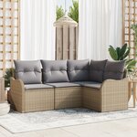 Ensemble de Canapé de Jardin de 4 Pièces avec Coussins en Rotin Poly Beige