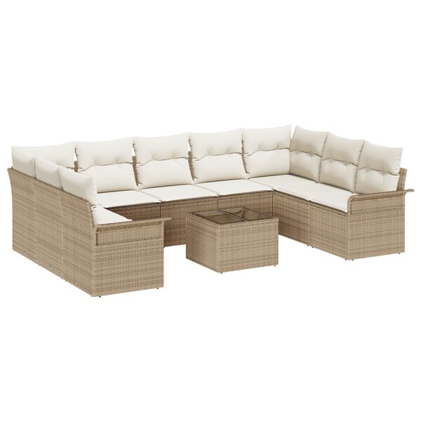 vidaXL Ensemble de Canapé de Jardin de 10 Pièces avec Coussins Marron Poly Rattan