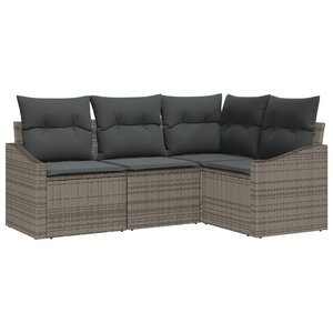 vidaXL Canapé de jardin 4 pièces avec coussins gris poly rattan