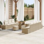 vidaXL Ensemble de Canapés de Jardin 10 Pièces avec Coussins Beige Poly Rattan Acacia