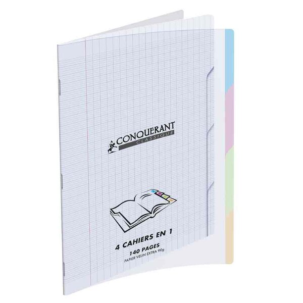 Cahier '4 en 1' 170 x 220 mm 140 pages 90g seyès x 5 CONQUÉRANT SEPT
