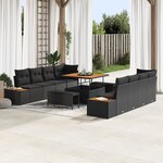 Ensemble de 11 pièces de canapé de jardin avec coussins Noir Poly Rotin Acacia