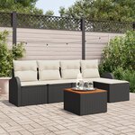 Ensemble de Canapés de Jardin 6 Pièces avec Coussins Noir Rattan Poly Acacia