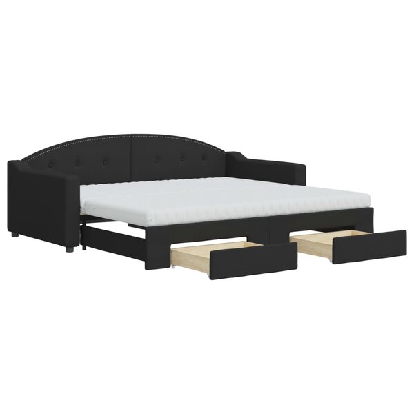 vidaXL Lit de jour avec gigogne et tiroirs noir 90x190 cm tissu
