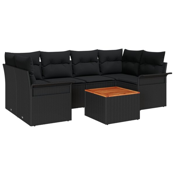 vidaXL Ensemble de Canapé de Jardin 7 Pièces avec Coussins Noir Poly Rattan