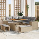 Ensemble de canapé de jardin 8 pièces avec coussins beige en poly rattan