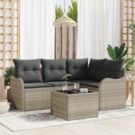 Canapé de jardin 5 pièces avec coussins en poly rotin gris