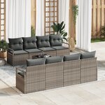 Ensemble de Canapé de Jardin de 9 Pièces avec Coussins Gris en Rattan Poly