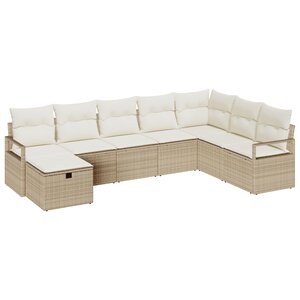 Ensemble de canapé de jardin 8 pièces vidaXL avec coussins en poly rattan beige