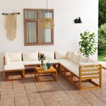 vidaXL Salon de jardin 9 Pièces avec coussin Crème Bois d'acacia solide