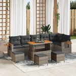 Ensemble de Canapé de Jardin de 10 Pièces avec Coussins Gris Poly Rattan Acacia