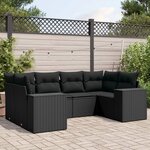 vidaXL Salon de jardin 6 Pièces avec coussins noir résine tressée