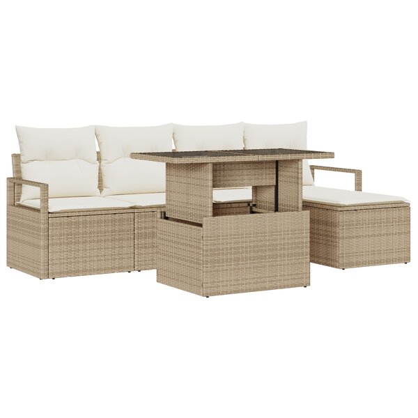 Canapé de jardin 6 pièces avec coussins beige en résine tressée