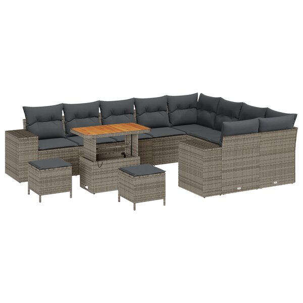 Ensemble de canapé de jardin de 12 pièces avec coussins gris