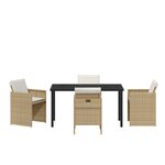 vidaXL Set de salle à manger de jardin 5 pièces avec coussins beige en poly rotin