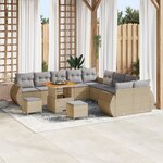 Ensemble de canapé de jardin 13 pièces avec coussins poly rattan beige