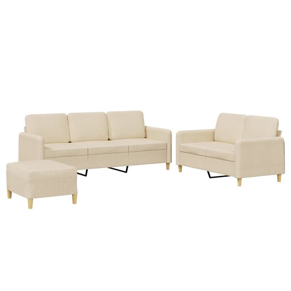 vidaXL Ensemble de canapés 3 Pièces avec coussins Crème Tissu