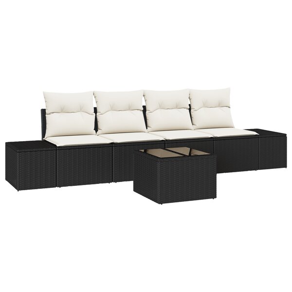vidaXL Ensemble de canapé de jardin de 5 pièces avec coussins Noir Poly Rotin