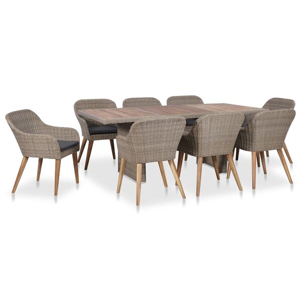vidaXL Salon de jardin avec coussins 9 Pièces Résine tressée