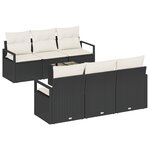 Ensemble de canapé de jardin de 7 pièces avec coussins noir rattan poly