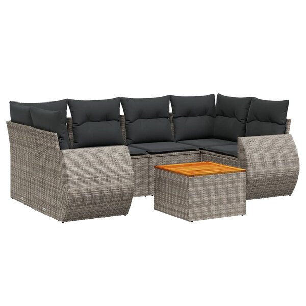 vidaXL Salon de jardin avec coussins 7 Pièces gris résine tressée