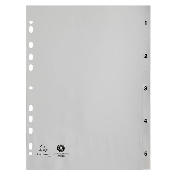 Intercalaires Imprimés Numériques Pp Gris Recyclé - 5 Positions - A4 - Gris - X 20 - Exacompta
