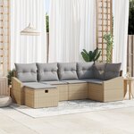 vidaXL Ensemble de canapé de jardin 6 pièces avec coussins Beige Rattan Poly
