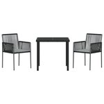 vidaXL Ensemble de repas de jardin 3 pièces avec coussins Noir Poly Rattan