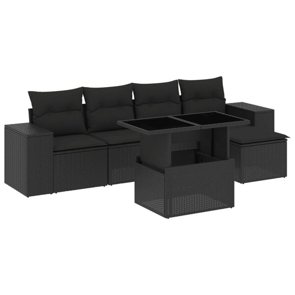 vidaXL Salon de jardin 6 Pièces avec coussins noir résine tressée