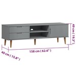 vidaXL Meuble TV MOLDE Gris 158x40x49 cm Bois de pin massif